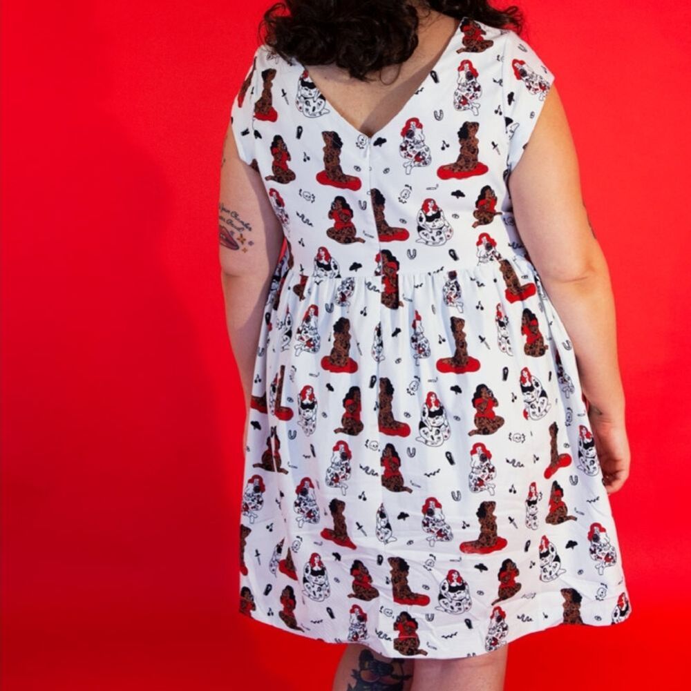 Cutting Shapes x Art Brat Comics The Send Nudes Plus Size Pin Up Dress NWT 18/20 - Picture 2 of 10